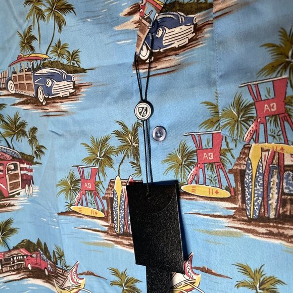 PJ Paul Jones Mens Blue Tropical Hawaiian Short Sleeve Button Up Shirt Small - Picture 6 of 8